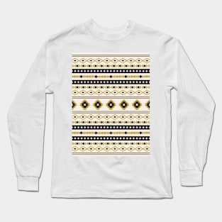 Aztec Gold Black Cream Mixed Motifs Pattern Long Sleeve T-Shirt